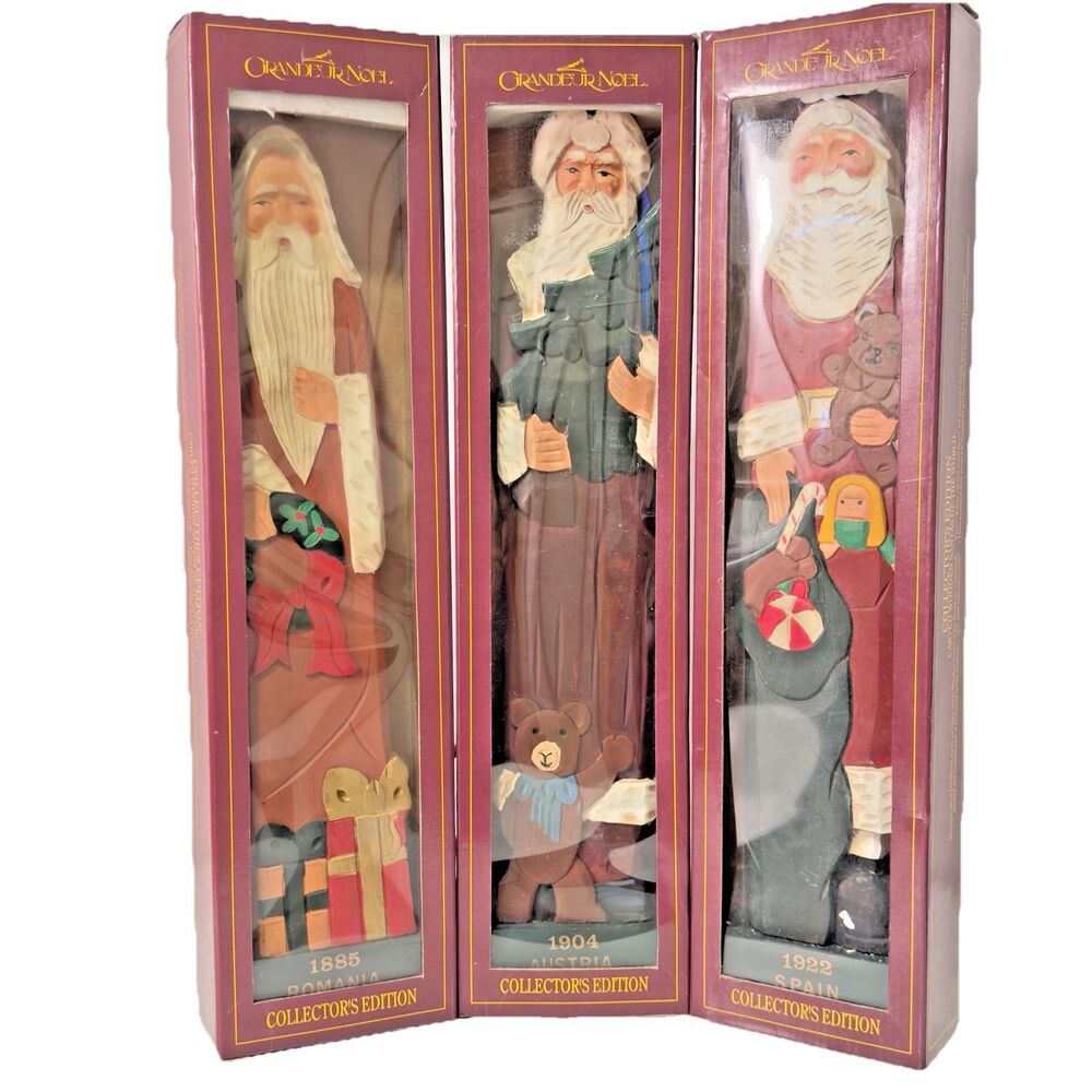 Set 3 Grandeur‎ Noel Santas of the World Tall Carved Wooden Christmas Figures